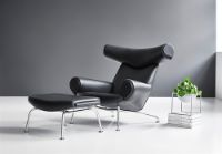 Billede af Fredericia Furniture Erik Jørgensen EJ 100-F Wegner Skammel til Wegner OX-Chair - Sort Cava Læder