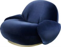 Billede af GUBI Pacha Lounge Chair w. Armrest SH: 35 cm - Velvet Blue/Pearl Gold Fixed Base