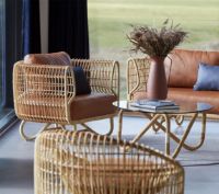 Billede af Cane-line Indoor Nest Rund Stol SH: 38 cm - Natural Rattan/Cognac Leather