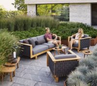 Billede af Cane-line Outdoor Angle 3 Pers. Havesofa m. Hynder L: 220 cm - Teak/Grey 