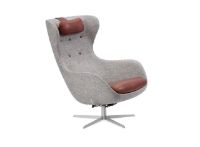 Billede af Søren Lund SL 407 Lænestol m. Nakkepude SH: 42 cm - Main Line Flax/Genova Nougat Læder/Satinkrom Sokkel m. Drej