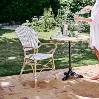 Billede af Sika-Design Isabell Exterior Caféstol m. Armlæn SH: 45 cm - Hvid / Cappuchino Prikket 