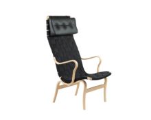 Billede af Bruno Mathsson Mi 473 Eva Lænestol Høj Ryg m. Arm og Nakkepude SH: 34 cm - Lakeret Bøg / Sort Linnegjord 