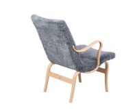Billede af Bruno Mathsson Mi 472 Eva Lænestol m/arm SH: 34 cm - Scandinavian Grey Sheepskin 