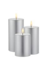 Billede af  Sirius Sille Exclusive 3 stk Batteridrevet Stearinlys H: 10/12,5/15 cm - Sølv OUTLET