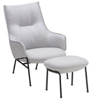 Billede af Wendelbo Aloe Loungestol inkl. Fodskammel SH: 40 cm - Sort Pulverlakeret Stål/Agata Col. 2