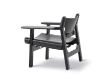 Billede af Fredericia Furniture 2226 Den Spanske Stol af Børge Mogensen SH: 33 cm - Sort Læder/Sortlakeret Eg