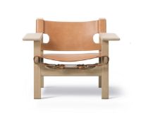 Billede af Fredericia Furniture 2226 Den Spanske Stol af Børge Mogensen SH: 33 cm - Naturfarvet Læder/Lys Olieret Eg