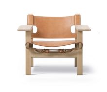 Billede af Fredericia Furniture 2226 Den Spanske Stol af Børge Mogensen SH: 33 cm - Naturfarvet Læder/Lys Olieret Eg