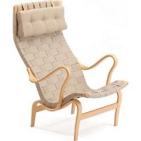 Billede af Bruno Mathsson Mi 477 Pernilla 2 Hvilestol m. Arm og Nakkepude SH: 26 cm - Lakeret Bøg / Natur Linnegjord / Tonus 4 0135