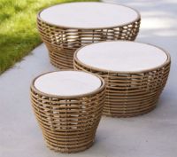 Billede af Cane-line Outdoor Basket Sofabord Lille Ø: 50 cm - Fossil Grey Ceramic/Natural Weave
