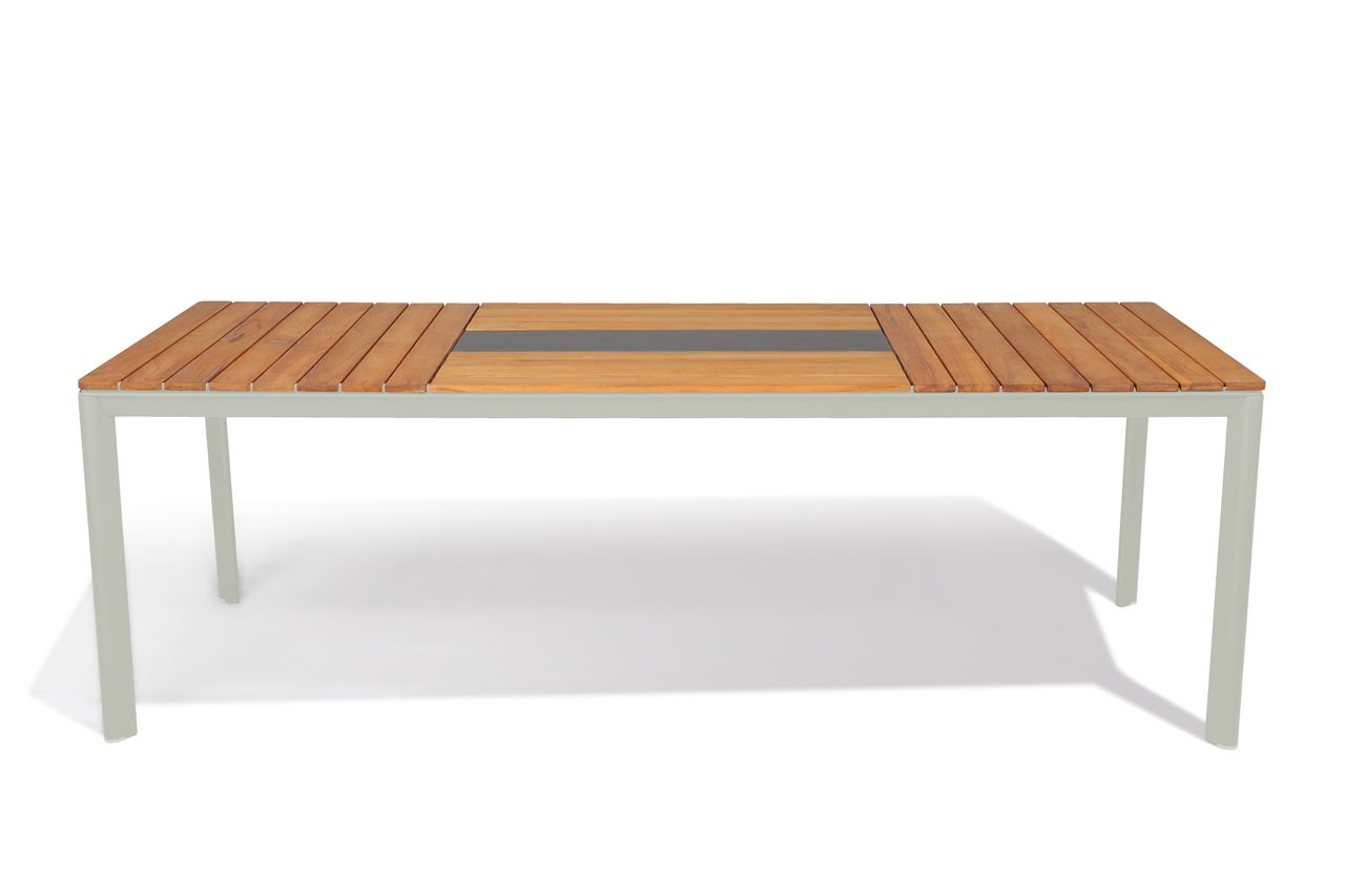Billede af Mindo 101 Dining Table 222x90 cm - Light Grey/Teak/Steel Chrome