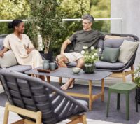 Billede af Cane-line Outdoor Strington Loungestol inkl. AirTouch Hyndesæt SH: 40 cm - Dark Grey/Teak m. Soft Rope