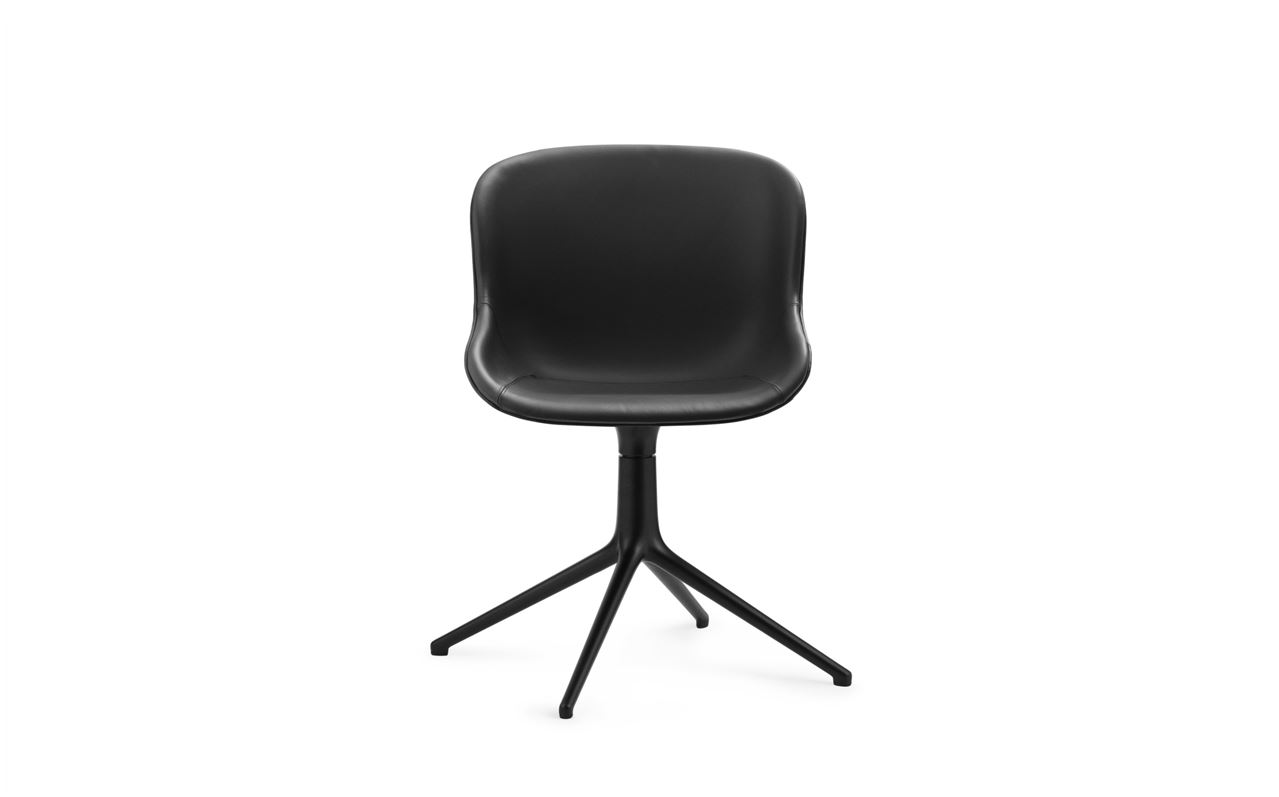 Billede af Normann Copenhagen Hyg Drejestol Fuldpolstret SH: 46 cm - Sort Læder/Sort Aluminium