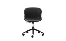 Billede af Normann Copenhagen Hyg Drejestol m. Højdejustering Fuldpolstret SH: 46 cm - Sort Læder/Sort Aluminium