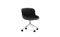 Billede af Normann Copenhagen Hyg Drejestol m. Hjul Fuldpolstret SH: 46 cm - Black Læder/Aluminium