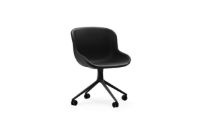 Billede af Normann Copenhagen Hyg Drejestol m. Hjul Fuldpolstret SH: 46 cm - Black Læder/Sort Aluminium