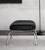 Billede af Fredericia Furniture Erik Jørgensen Wegner OX Ottoman H: 36 cm - Sort Primo 88 Læder/Børstet Krom 