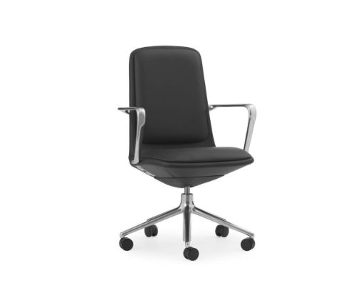 Normann Copenhagen Off Chair Lav m. Hjul H: 100,8 cm - Aluminium/Ultra Leather Black