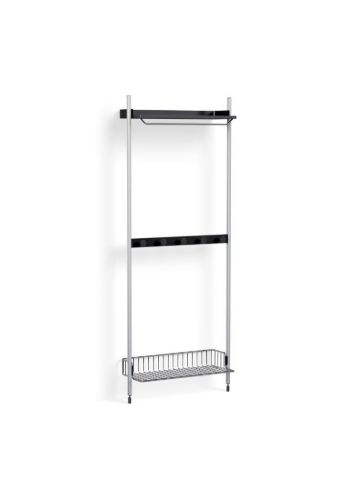 HAY Pier System 1041 1 Column 82x209 cm - PS Black Steel/Clear Anodised Profiles/Chromed Wire Shelf