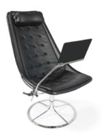 Billede af Bruno Mathsson Mi 466 Jetson 66 Lænestol inkl. Læsebord SH: 32 cm - Sort Læder/Forkromet Stål