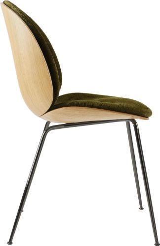 GUBI Beetle Dining Chair Conic Base SH: 43,5 cm - Black Chrome Base/Veneer Shell/Mumble