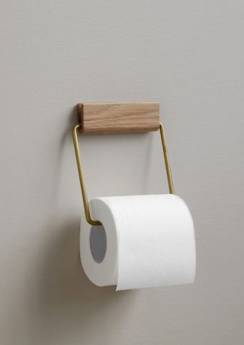 Moebe Toilet Roll Holder H: 14 cm - Oak/Brass