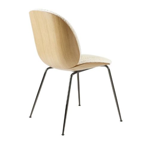 GUBI Beetle Dining Chair Conic Base SH: 43,5 cm - Antique Brass Base/Walnut Shell/Belsuede