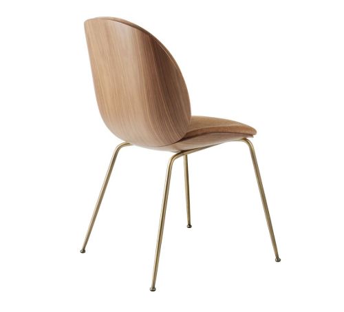 GUBI Beetle Dining Chair Conic Base SH: 43,5 cm - Antique Brass Base/Walnut Shell/Belsuede