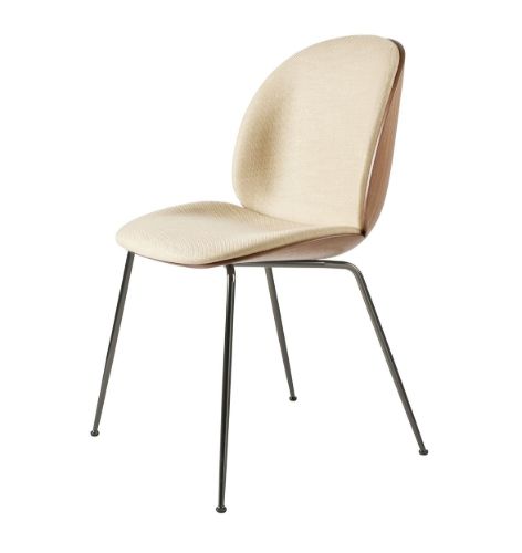 GUBI Beetle Dining Chair Conic Base SH: 43,5 cm - Black Chrome Base/Walnut Shell/Flair