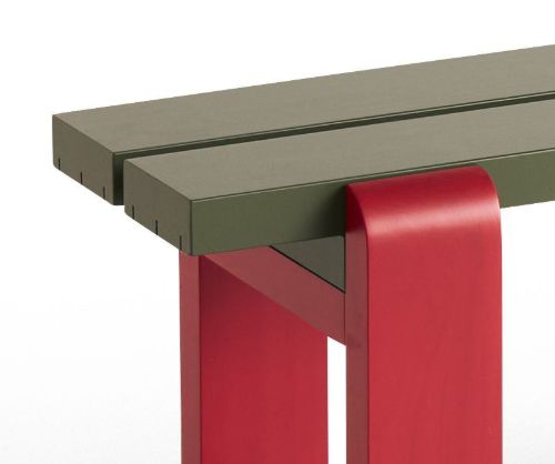 HAY Weekday Bench Duo B: 111 cm - Olive Benchtop/Wine Red Frame