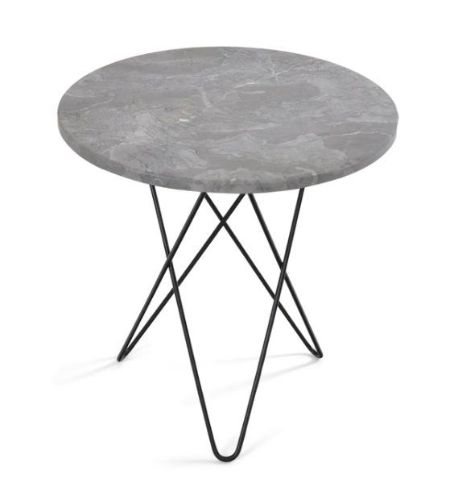 OX Denmarq MINI O Table Ø: 40 cm - Black Powder Coated Steel/Grey Marble