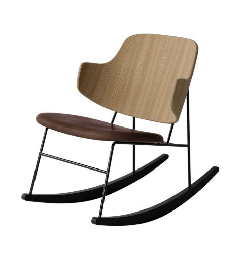 Audo Copenhagen The Penguin Rocking Chair SH: 42 cm - Natural Oak/Leather Brown