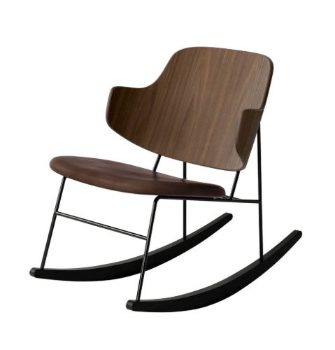 Audo Copenhagen The Penguin Rocking Chair SH: 42 cm - Walnut/Leather Brown