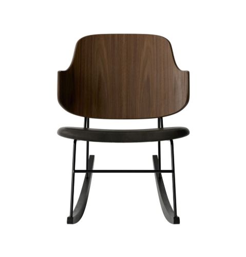 Audo Copenhagen The Penguin Rocking Chair SH: 42 cm - Walnut/Leather Black