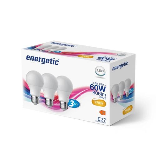 Nordlux E27 A60 Pære 3-pack 60W 806 Lumen - Varm Hvid/Frostet OUTLET