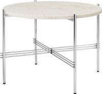 Billede af GUBI TS Coffee Table Ø: 55 cm - Polished Steel/Neutral White Travertine