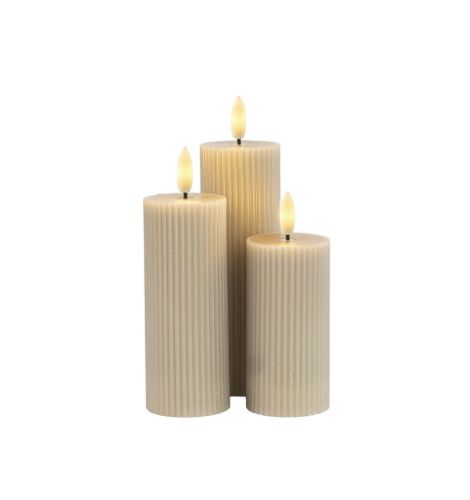 Sirius Smilla Genopladelige LED Stearinlys Sæt 3 stk. Ø: 5 cm - Varm Grå