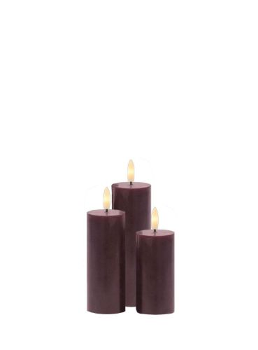 Sirius Sille Genopladelige LED Stearinlys Ø: 5 cm Sæt 3 stk. - Bordeaux