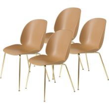 Billede af GUBI Beetle Dining Chair Conic Base 4 stk - Brass Semi Matt Base/Amber Brown Shell