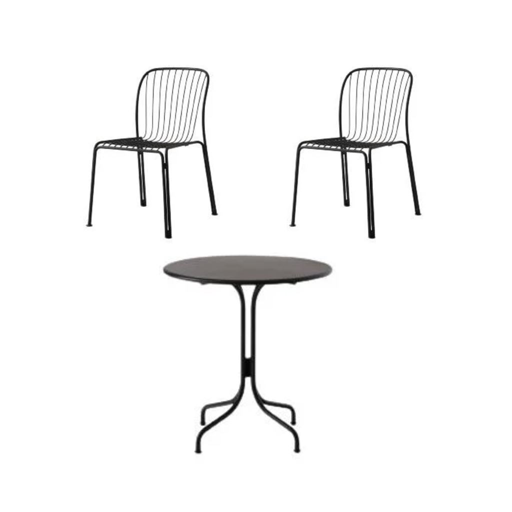 Billede af &Tradition Thorvald SC96 Space Copenhagen Cafe Table + SC94 Side Chair Havemøbelsæt - Warm Black