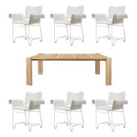 Billede af GUBI Outdoor Atmosfera Dining Table 105x209 + Tropique Dining Chairs W. Fringes Havemøbelsæt - Teak/Limonta 06