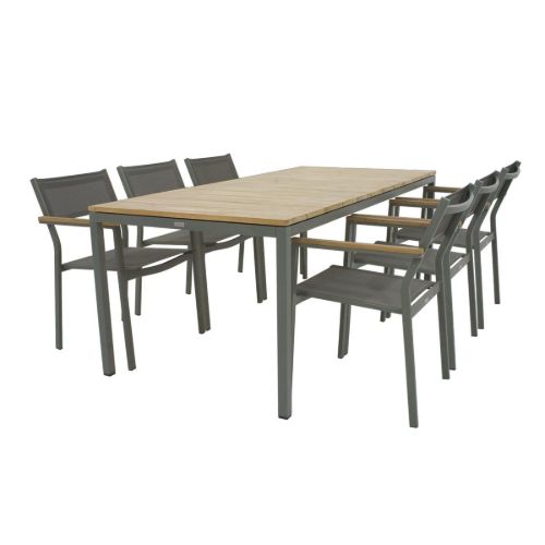 Mandalay Toscana Havebord L: 197 cm og 6 Elba Havestole - Olivengrøn 