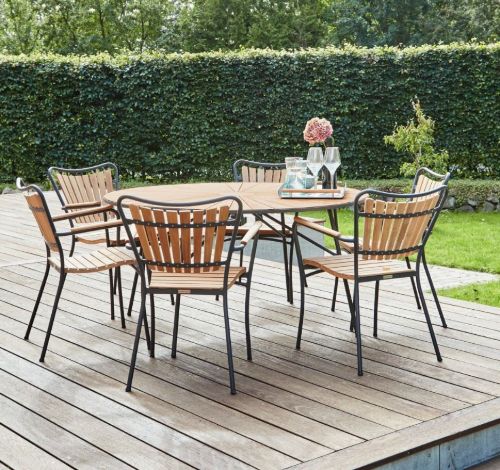 Mandalay Marguerit Havebord Ø140 cm Inkl. 6 Havestole Havemøbelsæt - Teak/Antracit