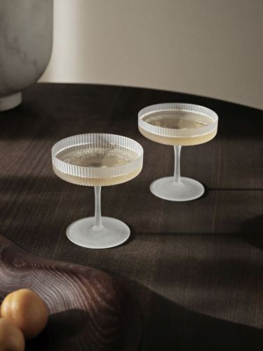 Ferm Living Ripple Champagne Saucer Set of 2 Ø: 10,5 cm - Frosted Glass