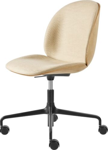 GUBI Beetle Meeting Chair 4-Star w. Castors - Black/Beige Sunday Dedar/Oak Veneer