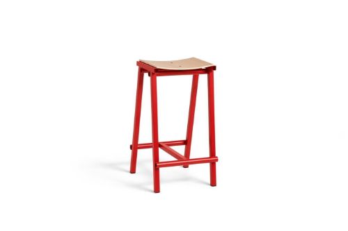 HAY Taburete 8 Bar Stool Low - Signal Red Powder Coated Base/Lacquered Oak Veneer 