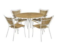 Billede af Mandalay Marguerit Havebord Ø110 cm Inkl. 4 Havestole Havemøbelsæt - Hvid/Teak 