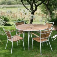 Billede af Mandalay Marguerit Havebord Ø110 cm Inkl. 4 Havestole Havemøbelsæt - Hvid/Teak 