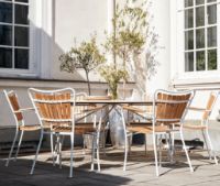 Billede af Mandalay Marguerit Havebord Ø140 cm Inkl. 6 Havestole Havemøbelsæt - Hvid/Teak  